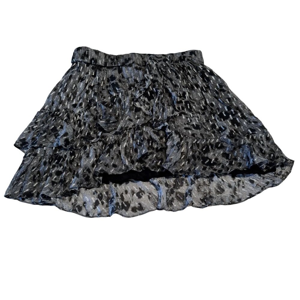 IRO Celie Grey Printed Tiered Ruffle Mini Skirt Women's Size FR 36 US 4
